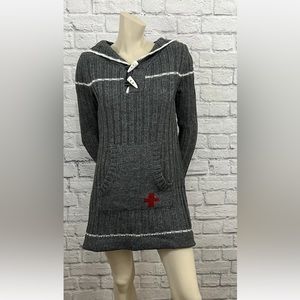 TOUGH GRAY LONG SLEEVE HOODED SWEATER DRESS SIZE M